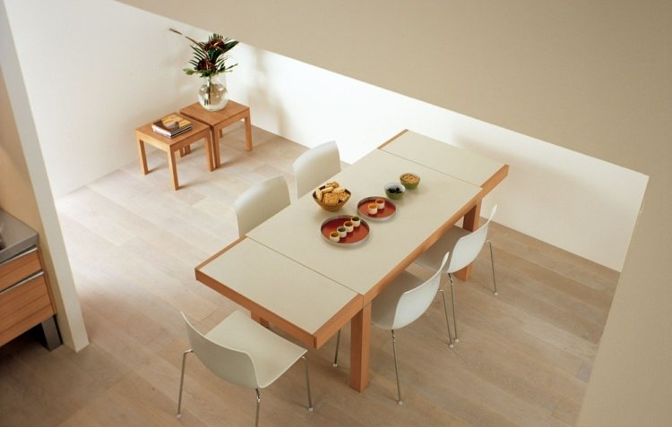 مطبخ-خشب الساج-منطقة طعام-أبيض-طاولة طعام-كراسي-طاولة جانبية