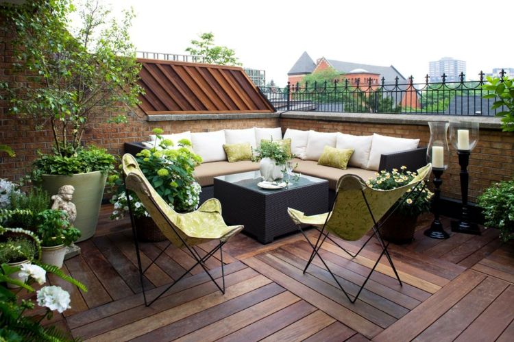 تصميم الشرفة والشرفة كراسي الروطان الحديثة المنسوجات الأرضية الخشبية الخضراء
