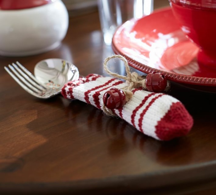 أدوات المائدة الديكور الجدول عيد الميلاد جورب ترتيب الأفكار جرس عيد الميلاد