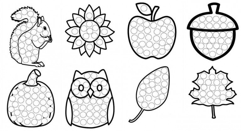 زخارف الخريف للتصميم بالنقاط - السنجاب والبومة والتفاح واليقطين والأوراق والجوز وعباد الشمس