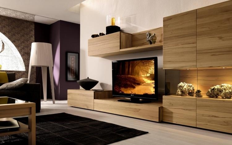 أثاث تلفزيون لغرفة المعيشة - غرفة المعيشة - تصميم - مظهر خشبي - تلفزيون - شاشة مسطحة