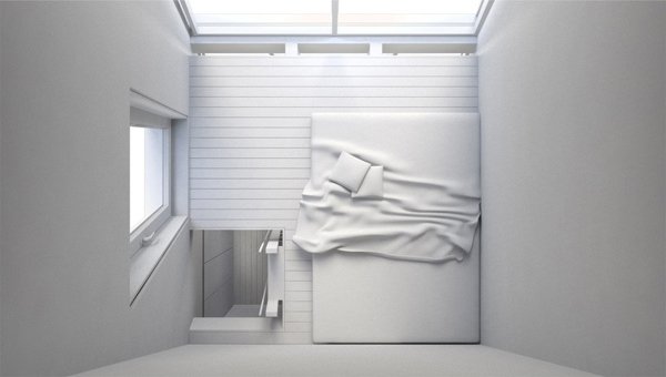 بساطتها في تصميم نقاء التصميم الداخلي لغرفة النوم كلها بيضاء
