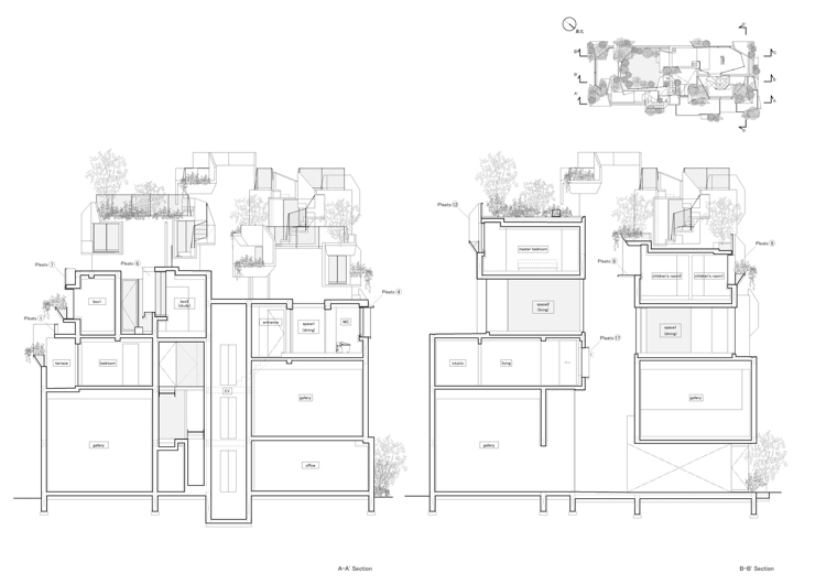 خطة البناء مبنى سكني طوكيو المقطع العرضي