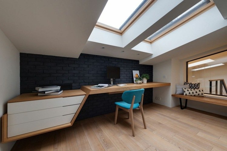 workplace-home-work-table-chair-flat-skylight-black-brick-wall