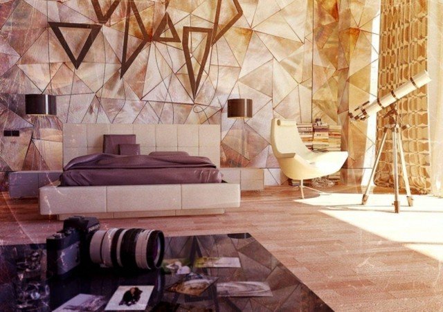 المعيشة-أفكار-لتصميم-غرف-نوم-حديثة-ألوان-حيادية-أشكال هندسية