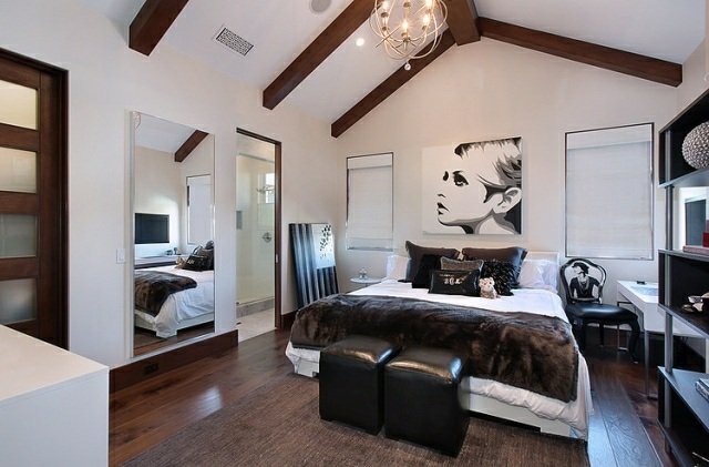 تصميم غرفة نوم - أبيض - أسود - خشب داكن