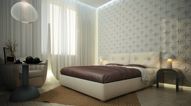 زخرفة الجدار لغرفة النوم الأبيض تأثيث لوحات الحائط تصميم ثلاثي الأبعاد