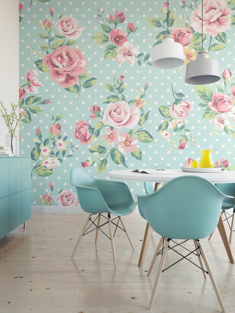 تصميم حائط - ورد - ورق حائط - غرفة طعام - عتيق - ورق حائط - نغمات باستيل