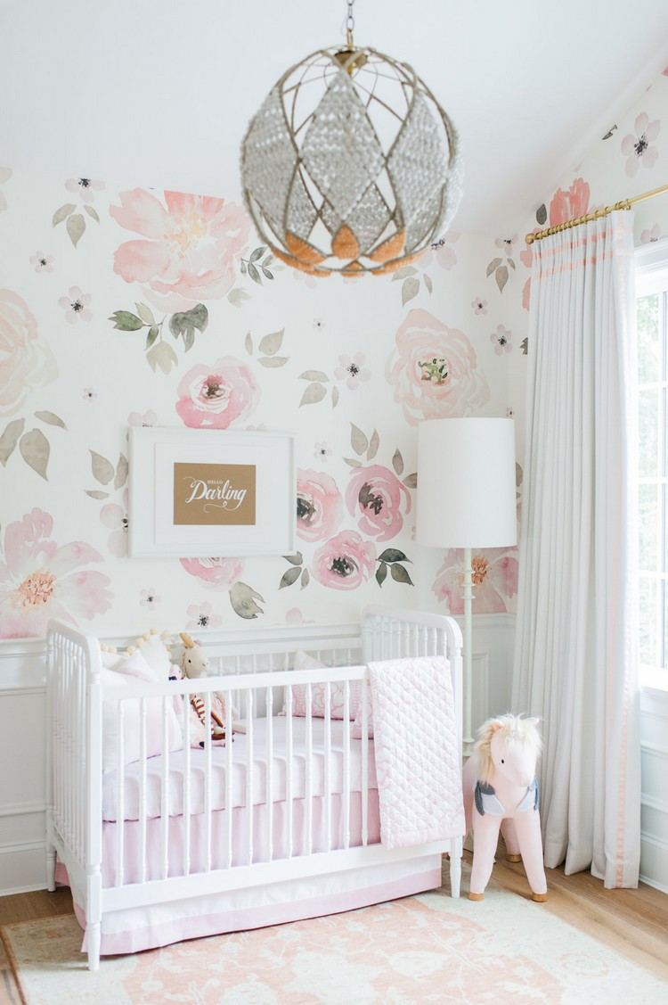ورق حائط-تصميم-ورد-ورق حائط-غرفة اطفال-وردي-بيج-زهرة-ورق حائط