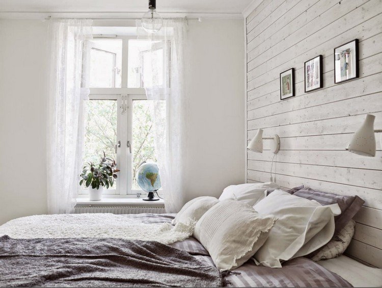 ألواح الجدران مصنوعة من الخشب الأبيض-الريف-غرفة النوم-الخلفية الجدار أضواء الجدار
