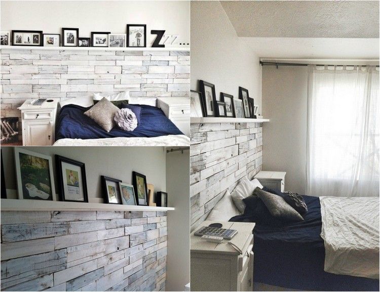 لوحة جدارية - خشب - أبيض - منزل ريفي - خشب - منصة نقالة - سرير - رأسي - غرفة نوم