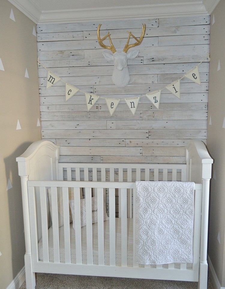 لوح حائط - خشب - أبيض - منزل ريفي - غرفة أطفال - سرير أبيض - رمادي داكن - دهان حائط