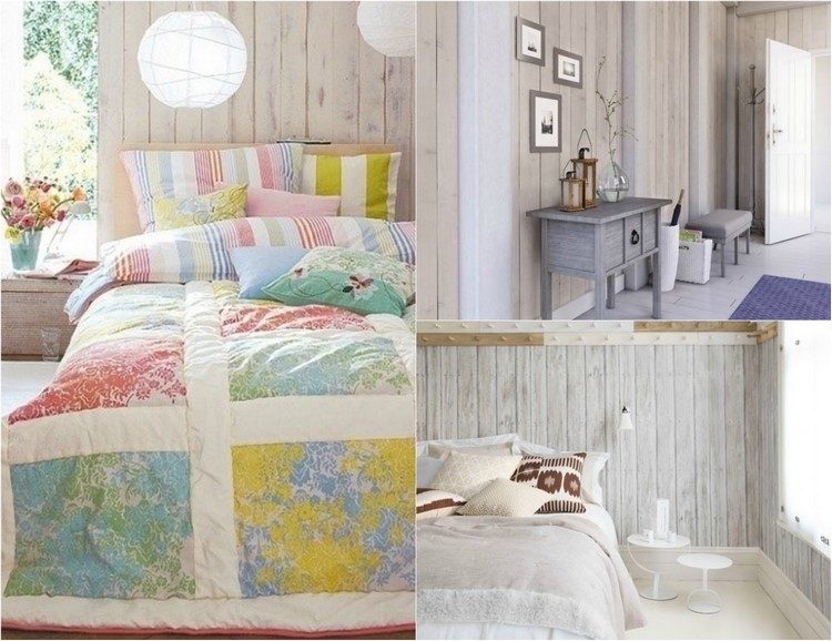 لوحة حائط - خشب - أبيض - منزل ريفي - غرفة نوم - لون طبيعي
