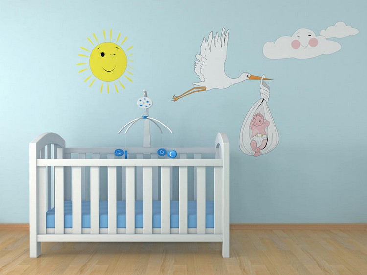 ملصق حائط-حضانة-سرير اطفال-شمس-غيوم-ملصق