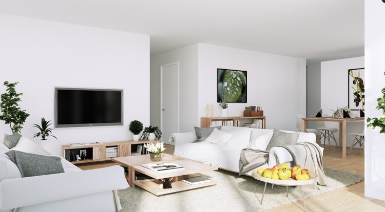 أثاث غرفة المعيشة البيضاء - مودرن-إسكندناويش-أريكة-غرفتين-سفرة-تلفزيون-مصنع-أثاث خشبي