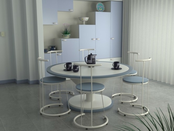 تصميم داخلي حديث - غرفة طعام بيضاء زرقاء