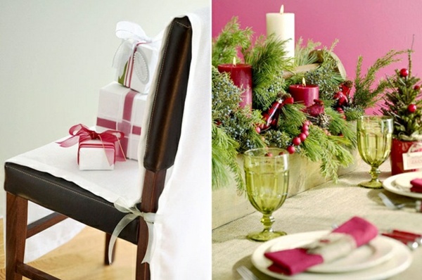 أكواب كريستال ، مناديل حمراء ، زينة مائدة للكريسماس ، مواد طبيعية