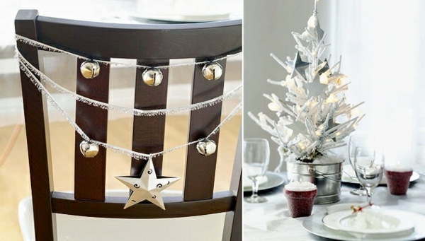 طاولة زينة كرسي جرس نجمة اصطناعية لشجرة عيد الميلاد باللون الأبيض