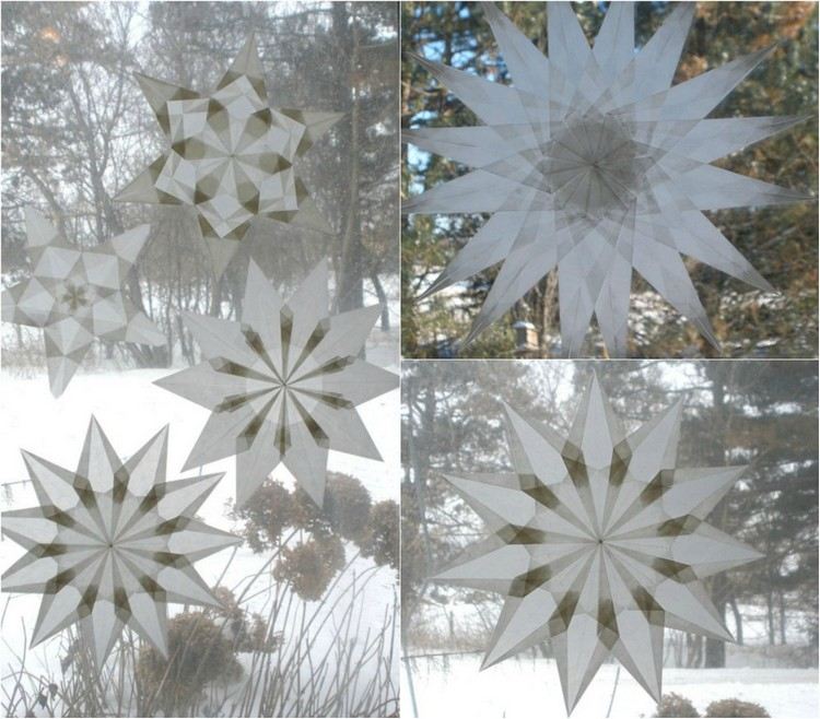 عيد الميلاد-زخرفة-نافذة-نجوم-العبث-أبيض-شفاف-ورق