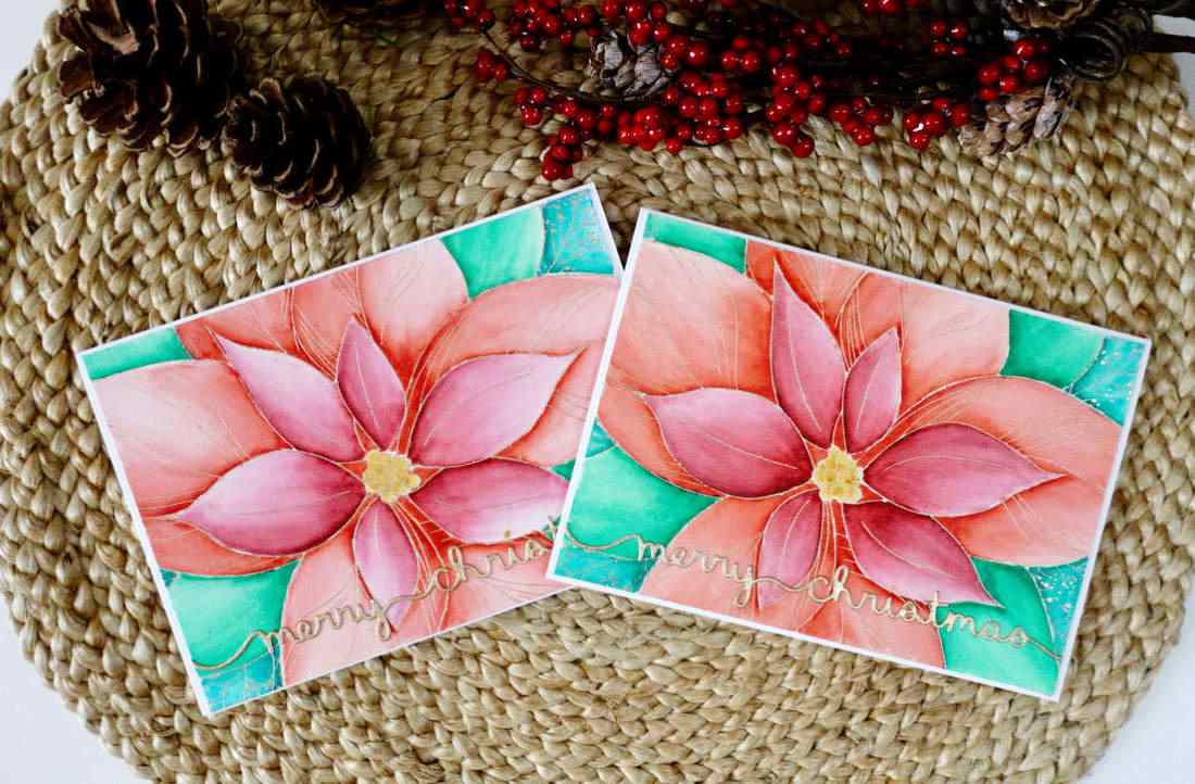قم برسم بطاقات عيد الميلاد الخاصة بك باستخدام قالب وألوان مائية ولون في البونسيتة