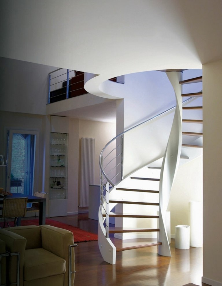 التصميم الداخلي فكرة الدرج الحلزوني الإيطالي خشب ريتزي الخرسانية