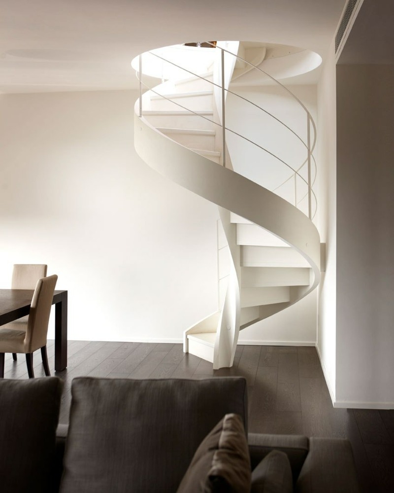 تصميم الدرج الحلزوني غرفة الطعام غرفة المعيشة السلالم البيضاء الخرسانة