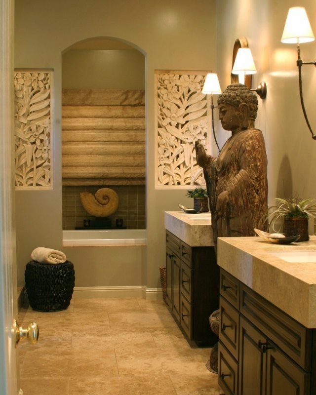 حمام - تصميم - سبا - عافية - جو - تمثال - آسيوي - منحوتات زهرية