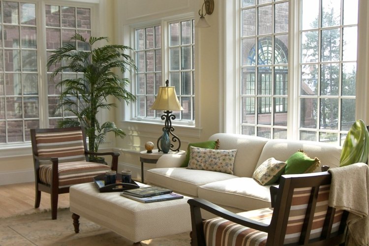 حديقة الشتاء وغرفة المعيشة نباتات الأريكة مجموعة الكراسي الخشب الداكن