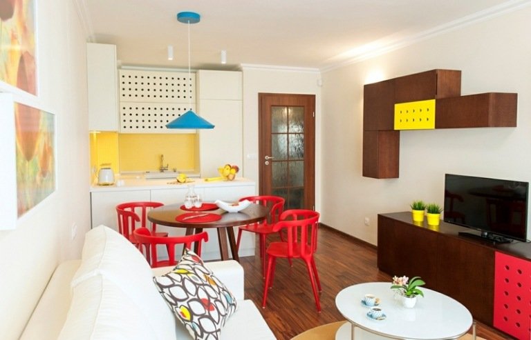 أفكار المعيشة للغرف الصغيرة غرفة المعيشة المطبخ غرفة الطعام مساحة المعيشة الجدار الحديثة