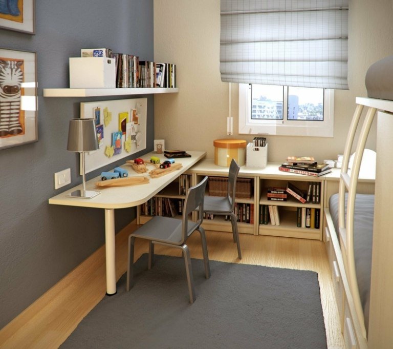 أفكار المعيشة غرف صغيرة سرير علوي فكرة غرفة الأطفال لون الجدار الرمادي سرير ضيف