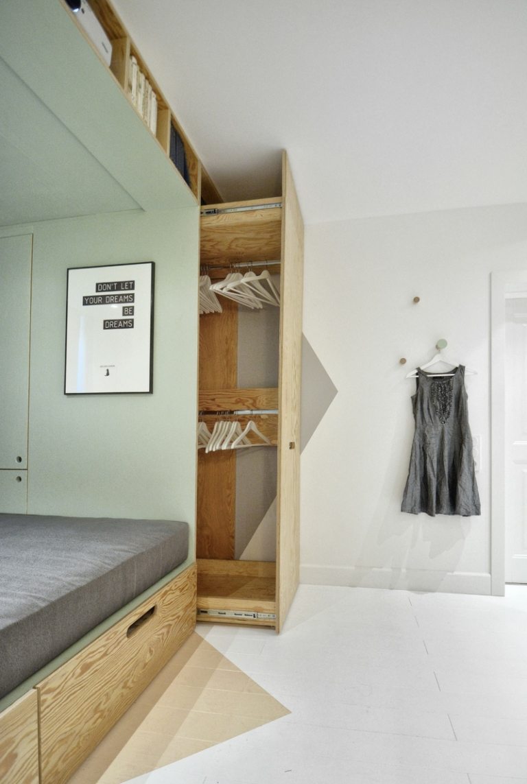 أفكار للمعيشة غرف صغيرة خزانة خزانة أدراج سرير قابلة للسحب