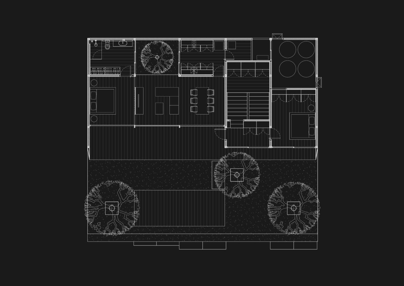 مخطط الطابق لشقة على السطح مع حمام غرفة المعيشة والفناء الأمامي المطبخ