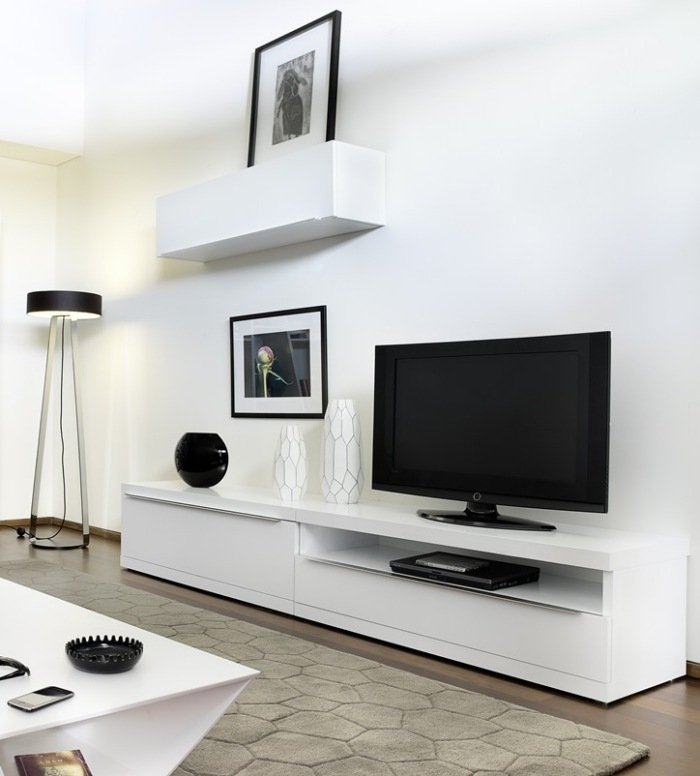 خيارات مساحة التخزين - غرفة المعيشة - أبيض - أرفف - مرنة - أنظمة - تلفزيون - خزانة جانبية