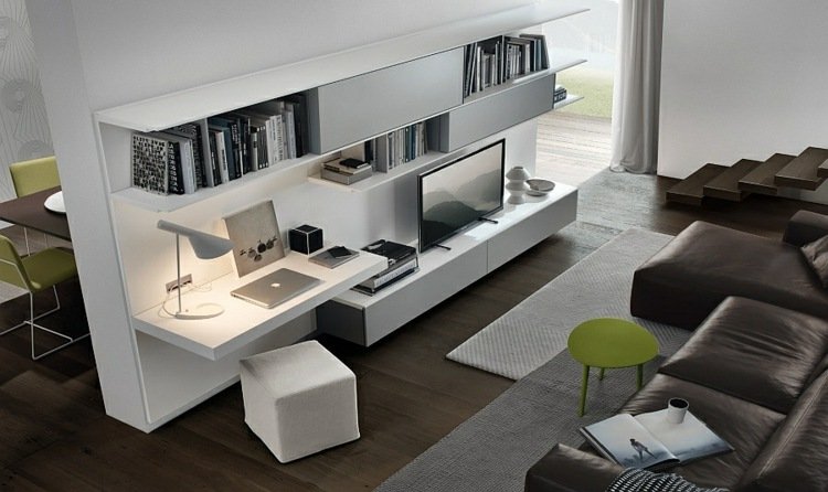 غرفة معيشة - مكتب - اتجاه - فكرة - أثاث - أبيض - أريكة - جلد - أسود