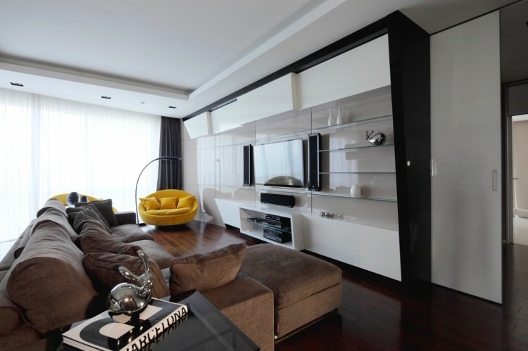 غرفة المعيشة-أفكار-بني-أريكة-إلهام-شقة-غرفة-المعيشة-الجدار-أسود-أبيض-الحجم