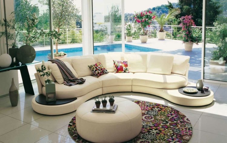 سجاد غرفة المعيشة زخارف زهور مستديرة ملونة أريكة مستديرة من الجلد