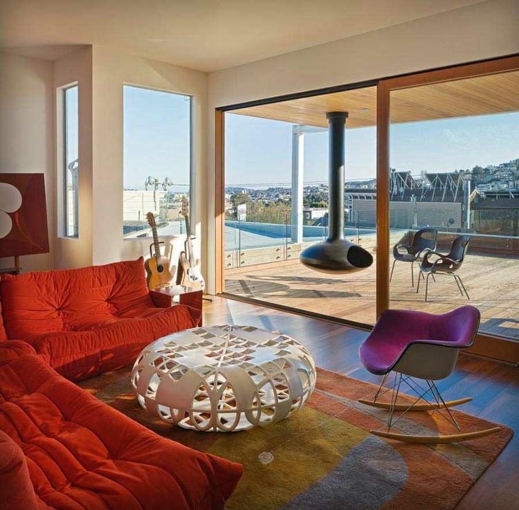 سجاد غرفة المعيشة أريكة حمراء حديثة مجردة طاولة القهوة الألوان الملونة