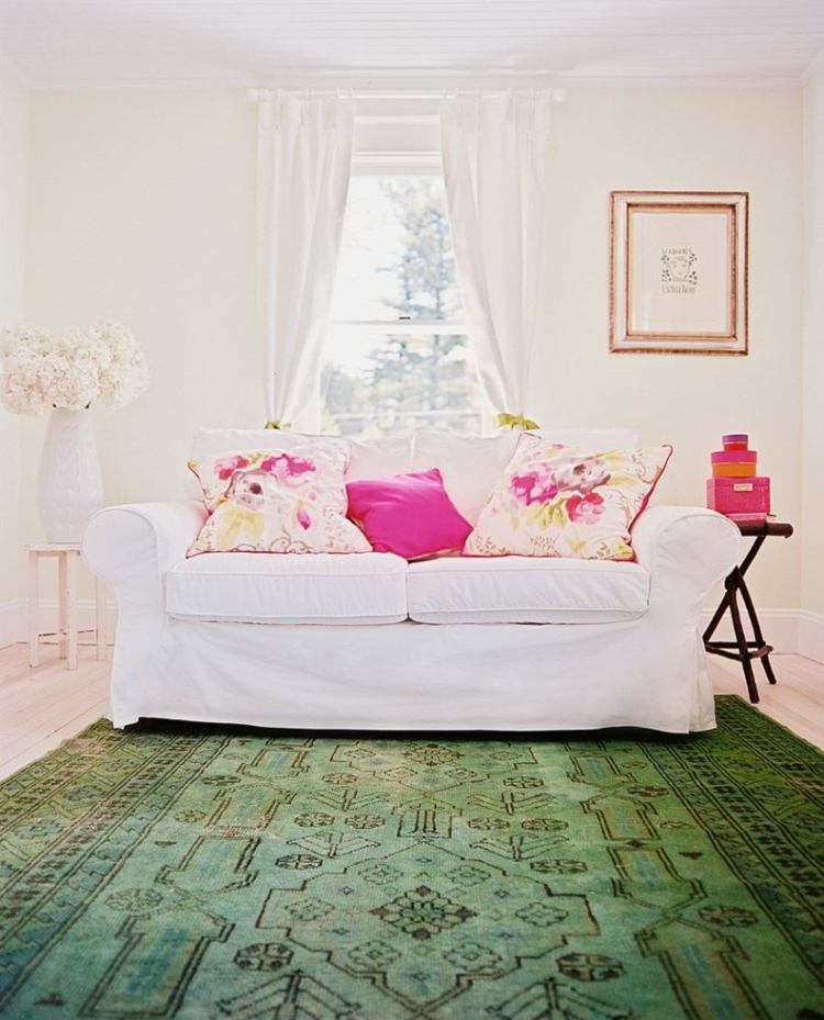 سجاد غرفة المعيشة بألوان متباينة أخضر وردي أبيض رومانسي عتيق
