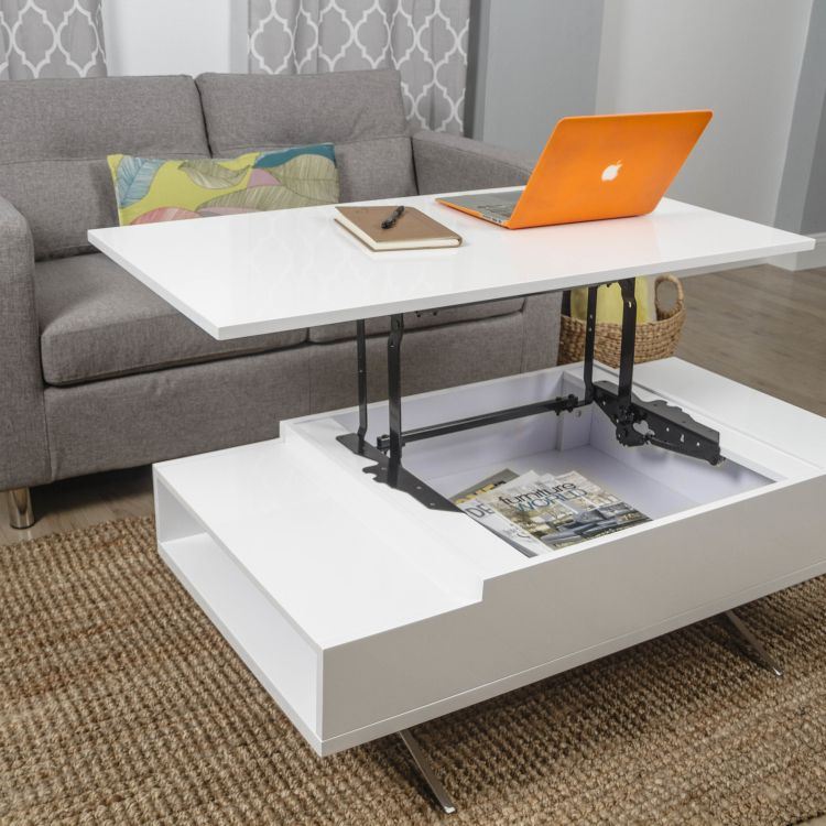 طاولة غرفة المعيشة - بيضاء - قابلة للطي - ارتفاع - قابل للتعديل - طاولة قهوة - عملية