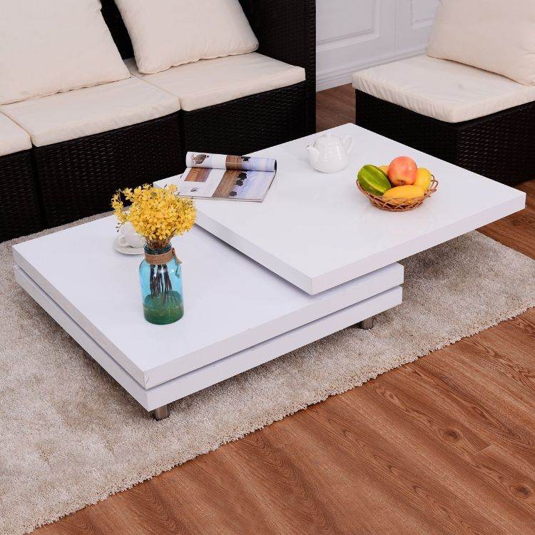 طاولة غرفة المعيشة - بيضاء - قابلة للطي - مربعة - أنيقة