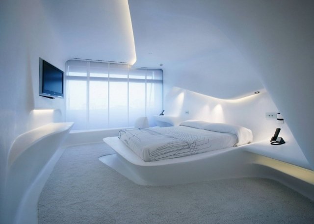 تصميم غرفة فندق بويرتا أمريكا مدريد تصميم الإضاءة زها حديد