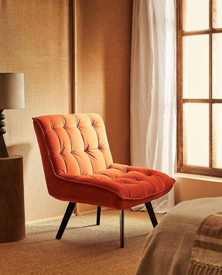 Zara Home للتسوق عبر الإنترنت كرسي بذراعين من المخمل