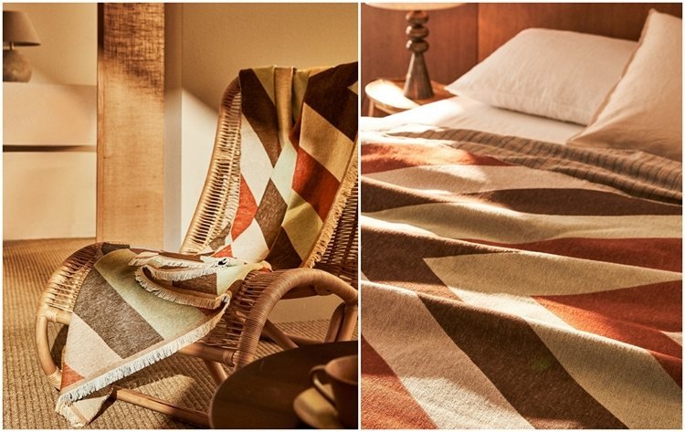 بطانية قطنية بنمط متعرج باللون البيج والتراكوتا من Zara Home