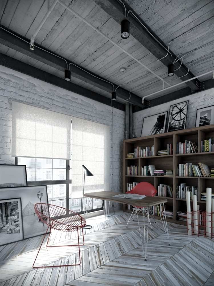 تصميم غرفة المكتب المنزلي - أفكار على الطراز الصناعي