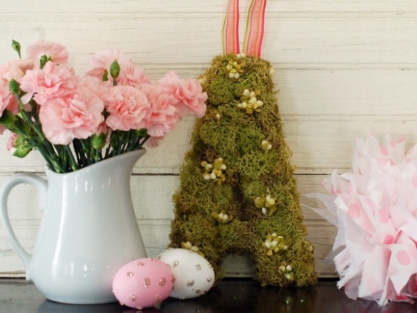 الغراء النقاط أزهار أرنب عيد الفصح في المزهريات ألوان العطاء نظيفة ولطيفة
